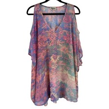 Show Me Your Mumu Pink Purple Pastel Boho Sheer Blouse Open Shoulders Size Small