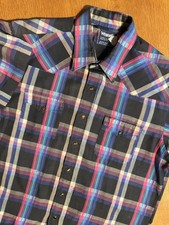 Wrangler Cowboy Cut Shirt 17.5 Plaid Pearl Snap Western Vintage USA Made 90s