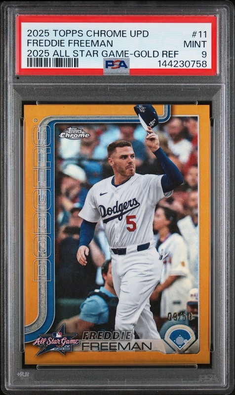 FREDDIE FREEMAN 2025 TOPPS CHROME UPDATE ALL STAR GOLD REF /50 #11 PSA 9