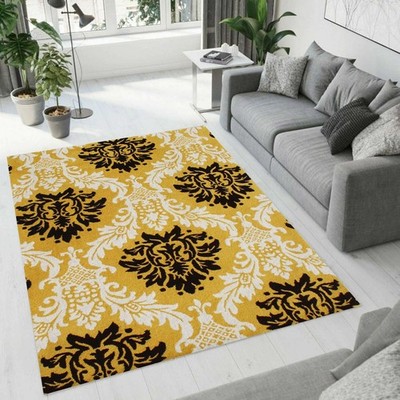 Handgetufteter Wollteppich: Damast-Teppich mit Blumenmuster