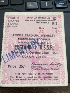 1958 TICKET ENGLAND V USSR