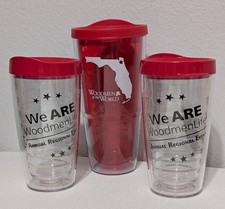 2 Insulated Woodmen Life Tumbler 16oz. Red Lid USA made Hot/Cold Cup + World
