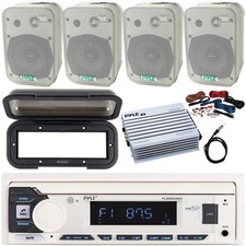 Pyle Waterproof Stereo Boat Receiver with cover, 4x 5.25" 400W Speakers, Amp