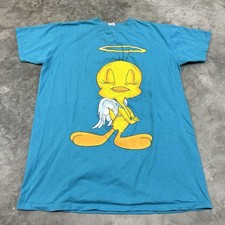 VINTAGE Tweety Bird Halo Sleep Shirt Womens One Size Blue USA Cartoon Gown 1999