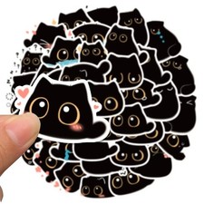 50Pcs Random Stickers Waterproof PVH Decals Kawaii Black Cat