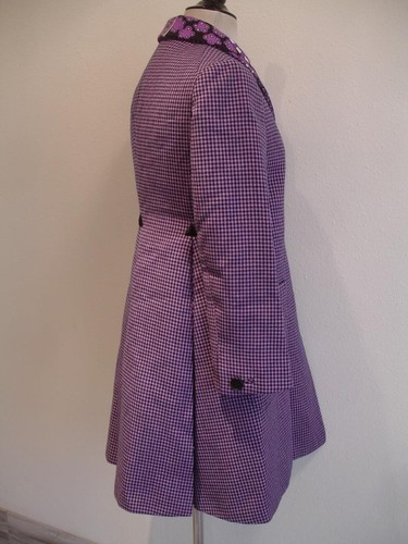 Women's S M 1980's Geoffrey Beene Coat Black Purple Plaid Paisley Shawl Collar - Picture 2 of 18