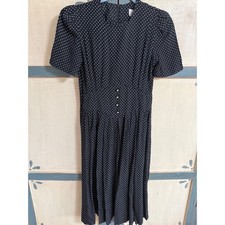 Petite Sophisticate Black White Polka Dot Midi Dress Rockabilly Size 6 Vintage