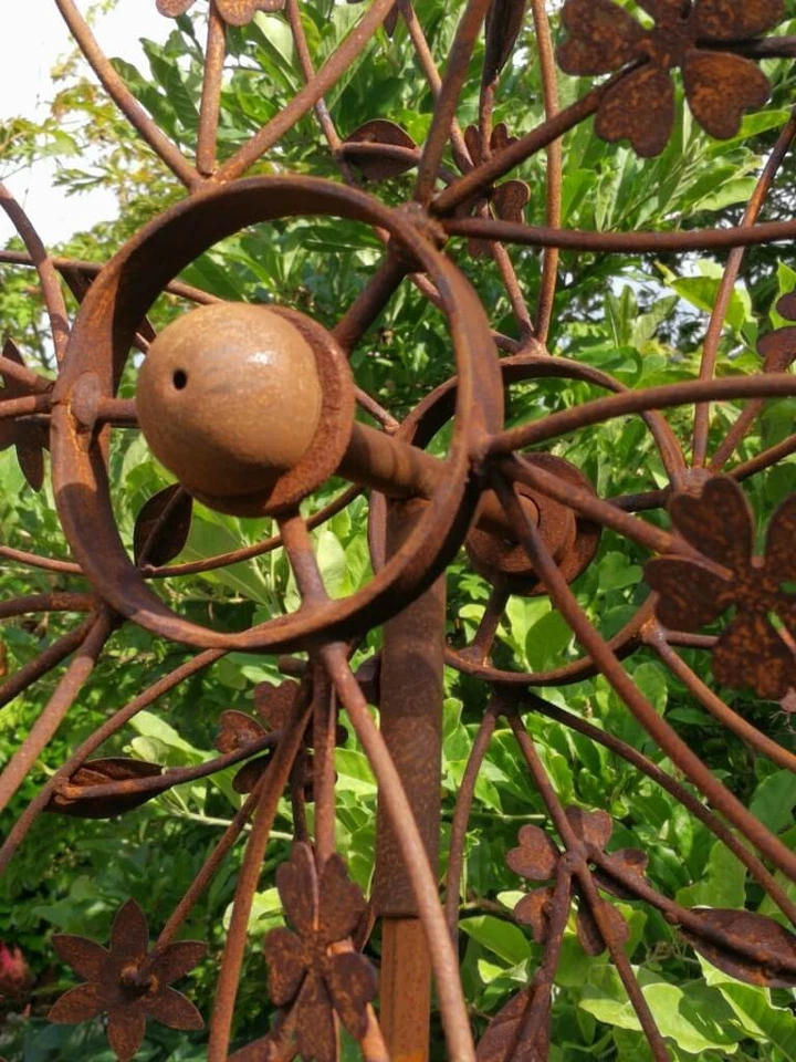 Edelrost Windrad Blumenwiese doppelt Windmühle Rost Gartenstecker Windspiel - Bild 3 von 4