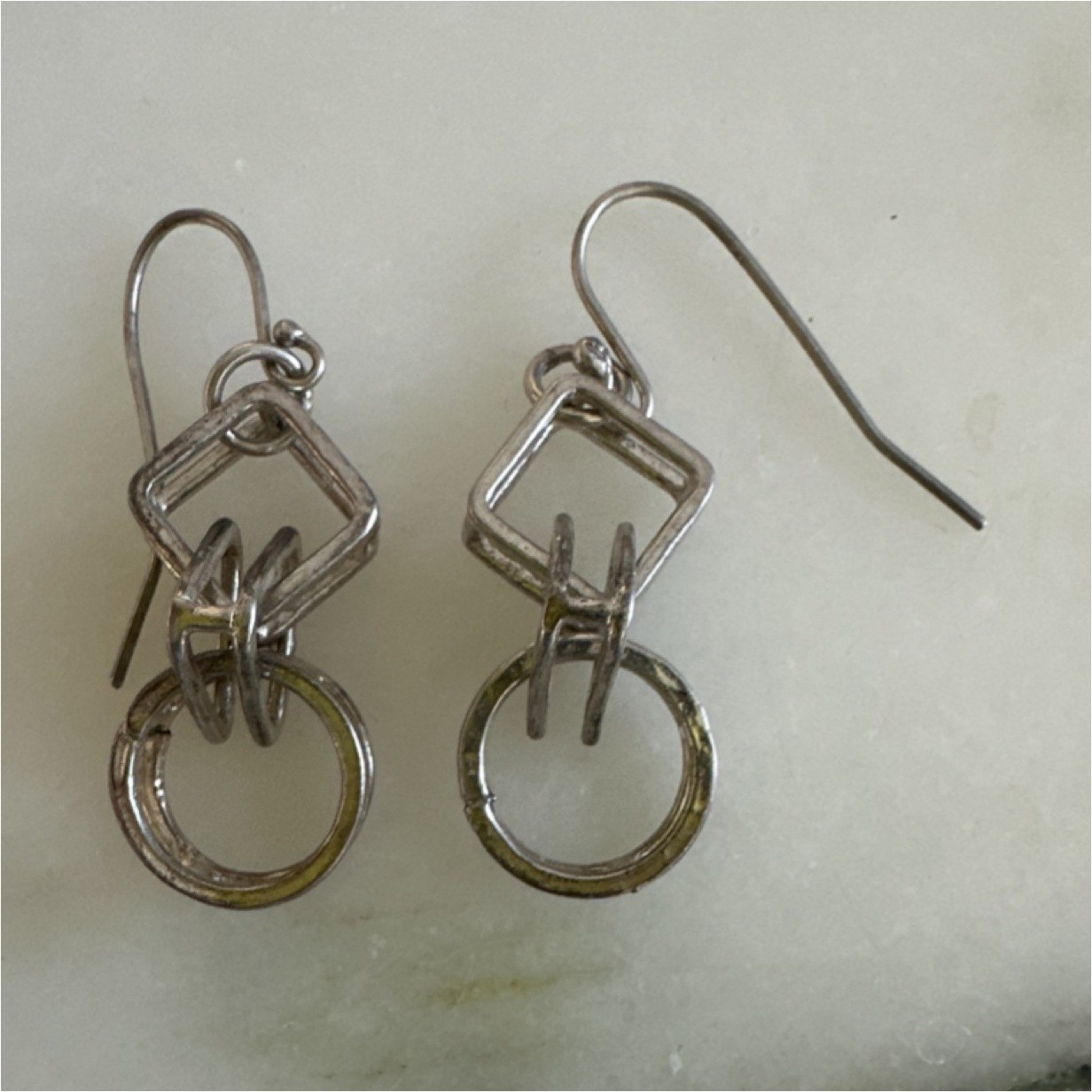 Silver Geometric Dangle Drop Earrings Fashion Sta… - image 1