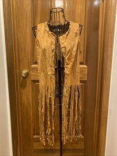 Faux Suede Hippie Vest Women  s Small Light Brown Boho Festival Western Fringe