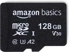 Amazon Basics 128GB Micro SDXC Memory Card A2 U3 100MB/s with Adapter Black