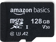 Amazon Basics 128GB Micro SDXC Memory Card A2 U3 100MB/s with Adapter Black