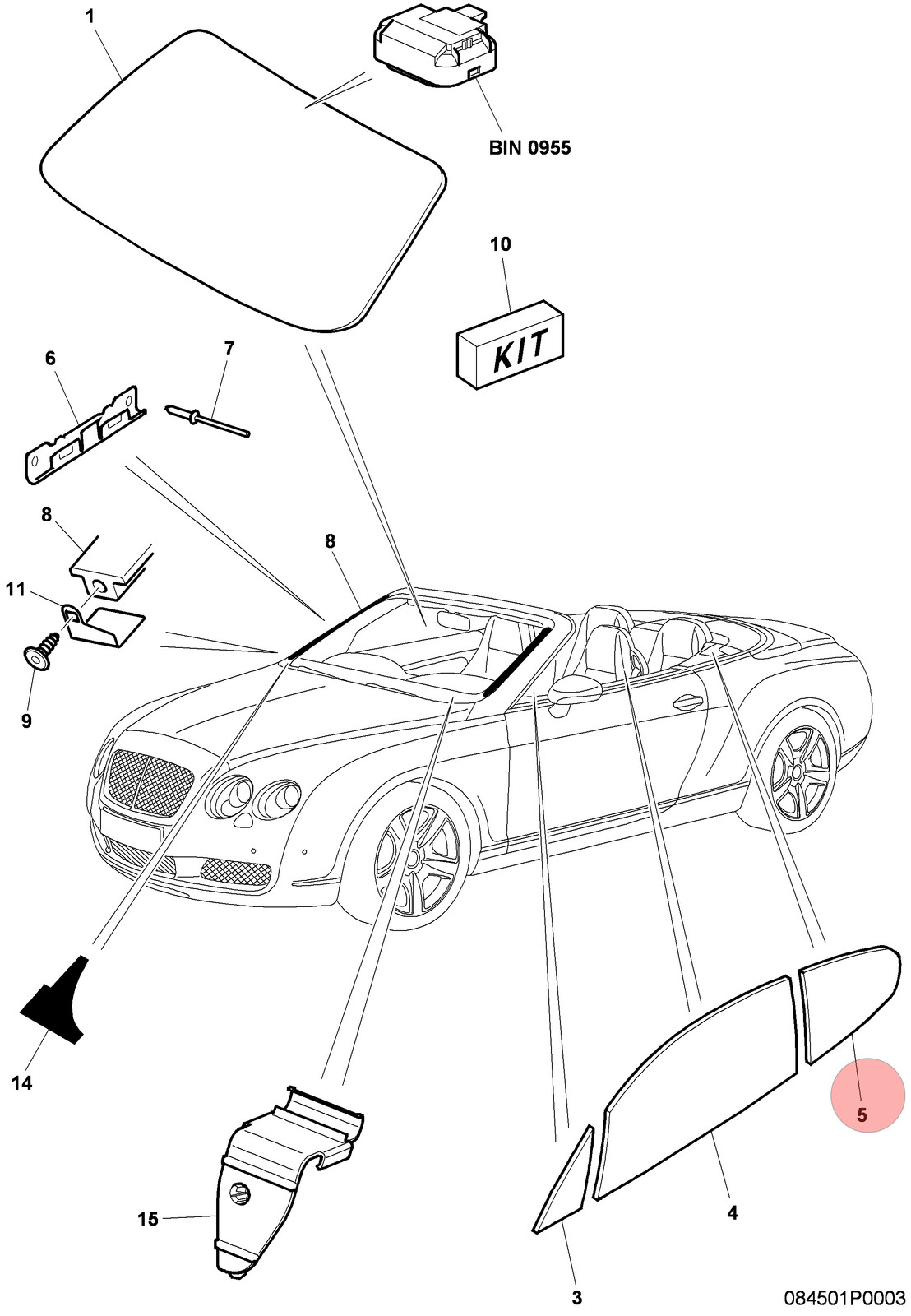 Bentley Continental GT 2010-2012 Rear Right Quarter glass