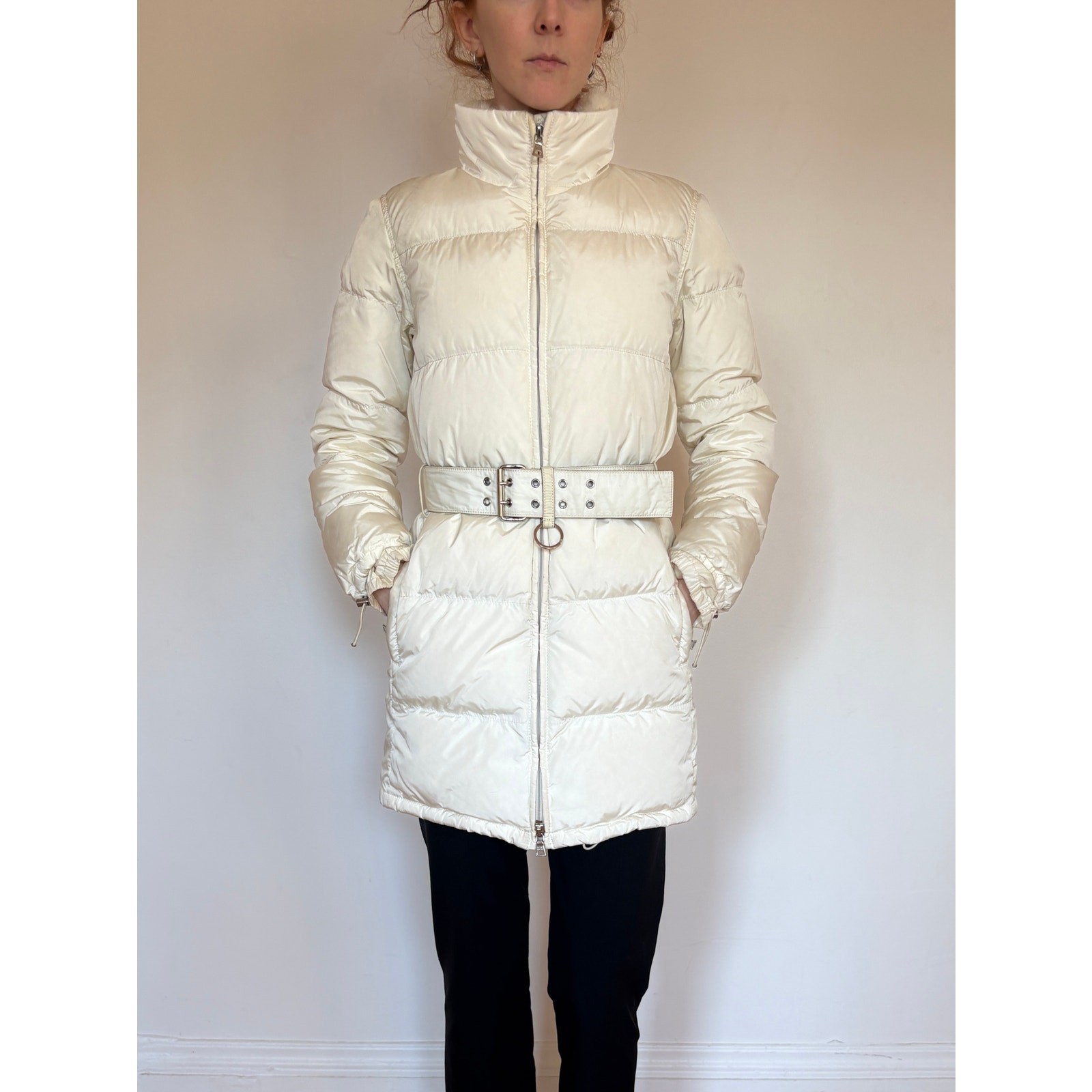Prada Down Coat with White Fur Collar