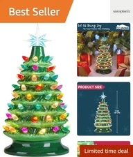 15" Ceramic Christmas Tree, Table Top Christmas Tree with Star Topper, Vintag...