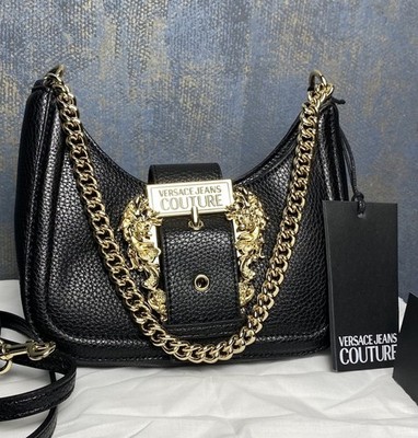 VERSACE JEANS COUTURE WOMEN SHOULDER CROSSBODY BAG CHAIN BLACK AUTHENTIC