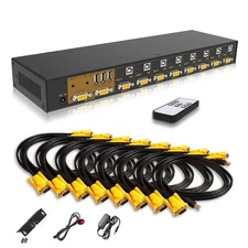 VGA KVM Switch 8 Port in 2 Out Switcher 8x2 Supports Basic Keyboard and Mouse...