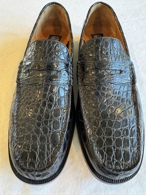 DiStefano Genuine Crocodile Leather Black Loafers- Size 13.  Hand Made In Italy
