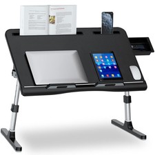 EVETTO X-Large Adjustable Leather Lap Desk for Bed w/ Drawer 23.6in Black