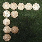 11 = Franklin Silver Half Dollars .50 Cents 90% Silver Coins 1949 1952 1960 1963