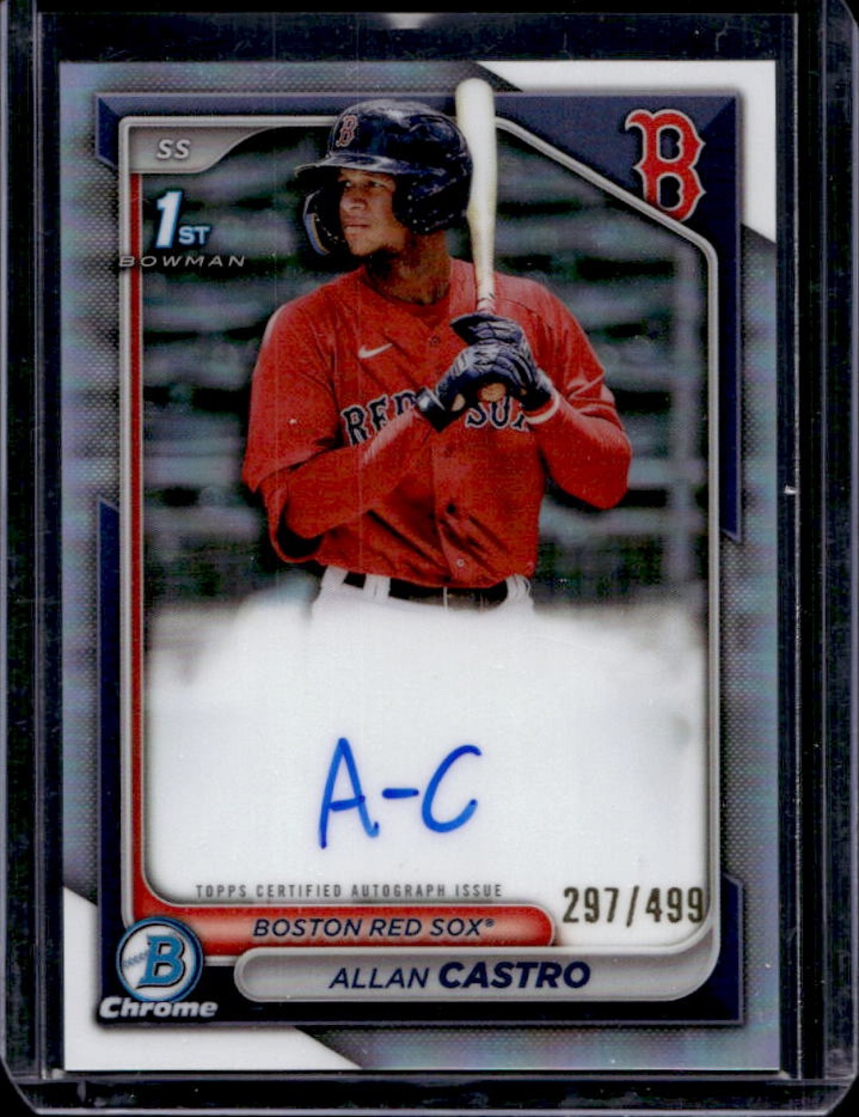 2024 Bowman Allan Castro Chrome Auto Refractor 1st Prospect #297/499 Red Sox