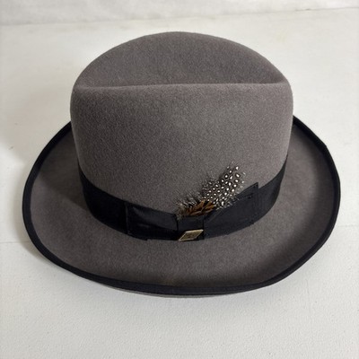 Stacy Adams Men's 100% Wool Fedora Gray Medium Stiff Feather