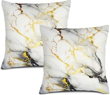 Gray and White Gold Marble Throw Pillows Covers 18"x18" Set of 2, Black Gold Abs