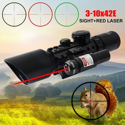 Hunting 3-10x42E Red/Green Dot Sight Scope Reflex with Red Laser Sight 20mm Rail