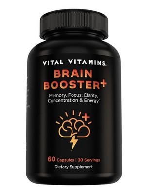 VITAL VITAMINS -BRAIN BOOSTER PLUS 60 CAPSULES - MEMORY FOCUS CLARITY - NO CRASH
