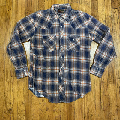 Vintage 70s Montgomery Ward Pearl Snap Plaid Shirt Large Western Cowboy Cotton