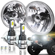 7 Stock Glass Lens Metal Headlight 24v 24-volt Led H4 Light Bulb Headlamp Pair 7 Stock Glass Lens Metal Headlight 24v 24-volt Led H4 Light Bulb Headlamp Pair