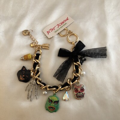 Betsey Johnson Halloween Charm Bracelet Cat Candy Corn Skeleton