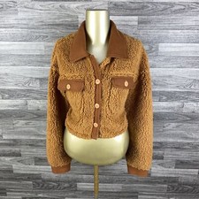Pacsun Button Front Oversize Brown Fleece Cropped Jacket Women's Size Small