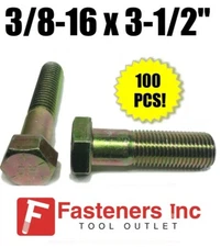 (Qty 100) 3/8-16 x 3 1/2" Hex Bolt Zinc Plated Grade 8 Cap Screw Partial Thread