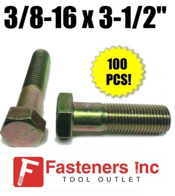 (Qty 100) 3/8-16 x 3 1/2'' Hex Bolt Zinc Plated Grade 8 Cap Screw Partial Thread