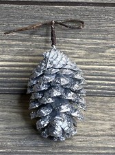 Vintage Handmade Christmas Tree Decoration Silver Glitter Pinecone 3