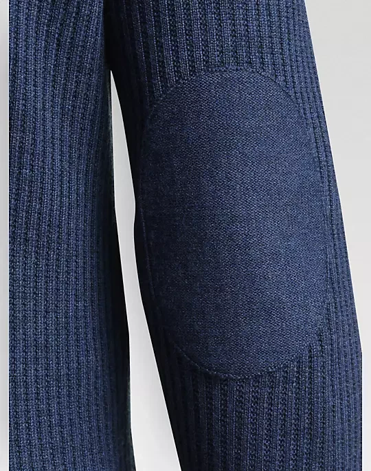 Joseph Abboud Stone Blue Knit mens wool blend  Sweater with elbow patches  - Image 2 of 4