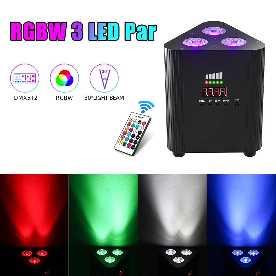 4× Rechargeable Triangle Par Light 4 IN 1 RGBW 4/6/8 CH Party Disco Show &Bag - Image 4 of 4