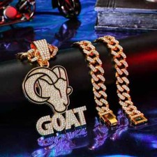 GOAT HEAD Gold Plated Pendant  20" Iced Cubic Zirconia Chain Hip Hop Necklace
