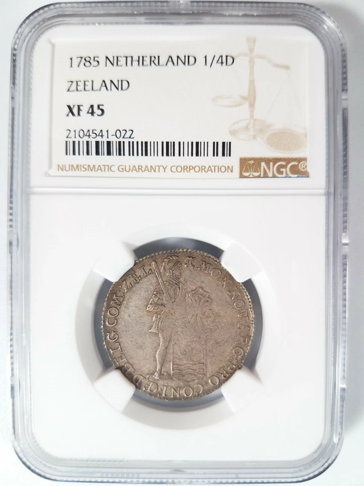 1785 Netherlands Silver 1/4 Ducaton NGC XF45 Zeeland Lion Crown Concordia Toned - Image 2 of 4