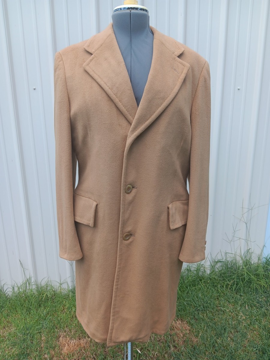 Vtg 1960s Woolf Bros Mongolian Cashmere Coat Tan Mens Sz L Classic