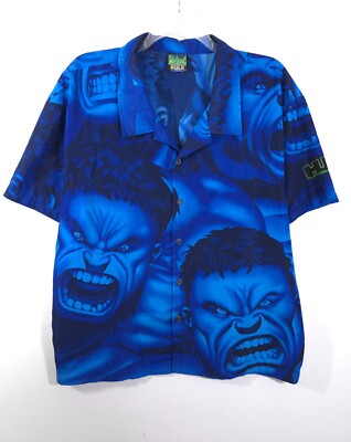Vintage 2002 Marvel Incredible Hulk AOP SS Button Up Shirt Movie Promo ...