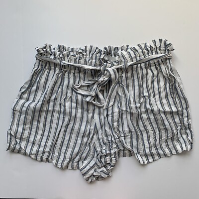 Hollister Paper Bag Shorts Womens Ultra High Waisted Striped White Blue  Large