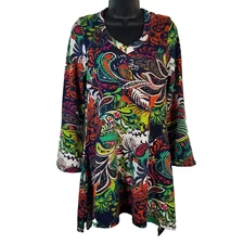 WinWin Floral Boho Women's Size S-M Flare Bottom Bell Sleeve Tunic Top Shirt