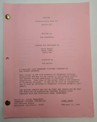 FRASIER / Rob Greenberg 1998 TV Script, Lisa Edelstein 