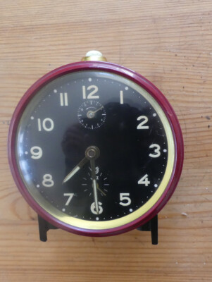 JAZ POLDIC Alarm Clock 1968 & 1978 Mechanical Working Red Metal Blue Dial