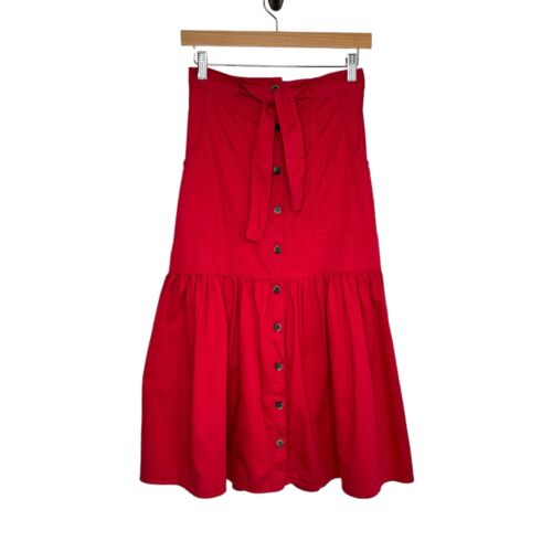 Jupe midi boutonnée Anthropologie AMADI Aisha 100 % coton taille XS poches rouges - Photo 1 sur 6