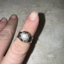 Vintage Pearl /Silver/Gold Ring Marked 925/ 14k. Unsure Of Size Read*