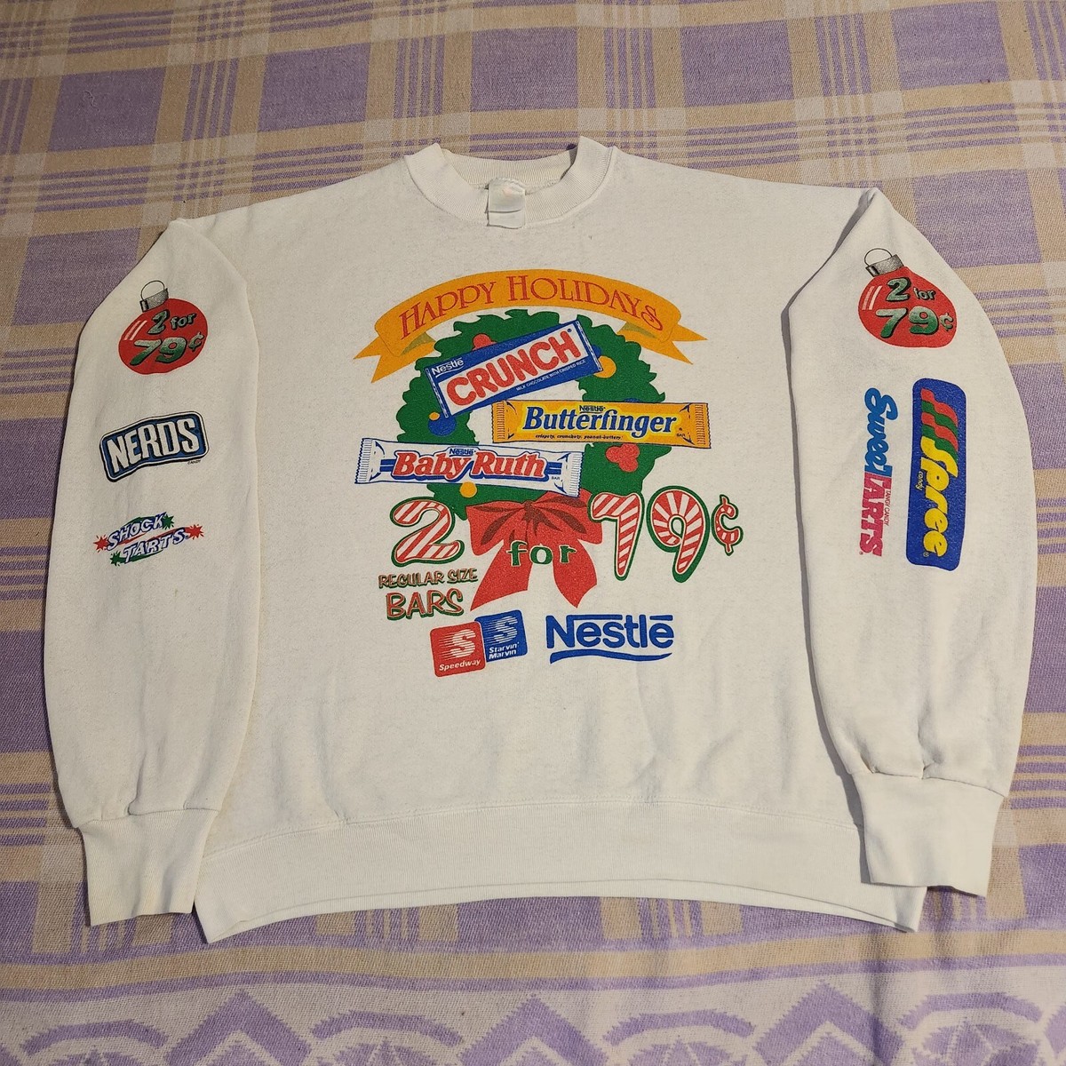 Vintage 90s Candy Happy Holidays Crewneck Sweatshirt Speedway