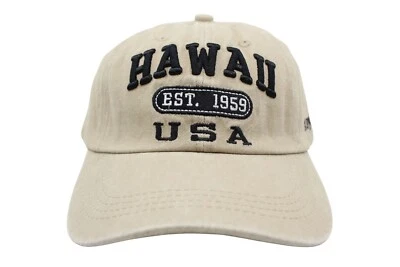 Hawaiian Cotton Hat - Est. 1959, Beige, Adjustable Baseball Cap, Unisex, Aloha - Image 1 of 4
